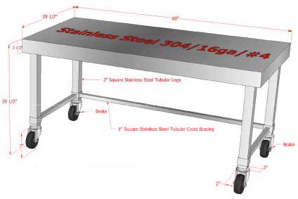 Work Table on Mobile Stainless Steel Work Prep Table